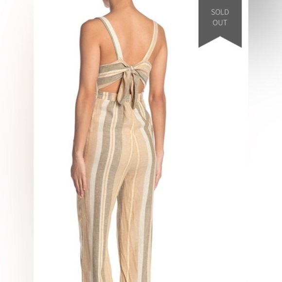 NWT Romeo+ Juliet Linen Blend Tie Back Striped Wide Leg Jumpsuit Size M - Picture 3 of 14